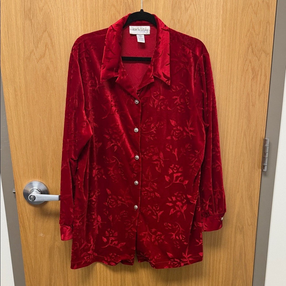 Diane Von Furstenberg Red Velvet Shirt Jacket